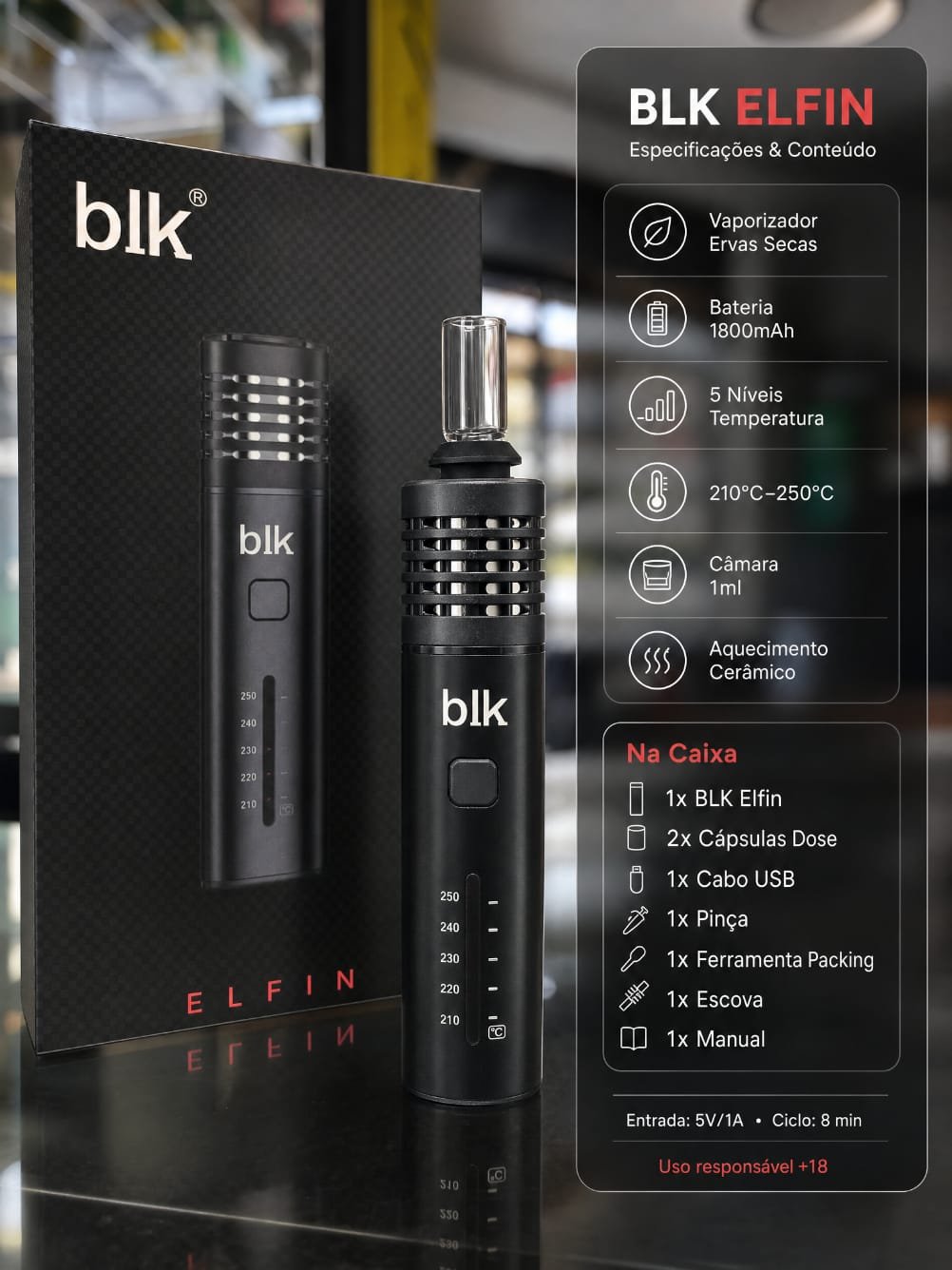 Vaporizador de Ervas Secas BLK Elfin